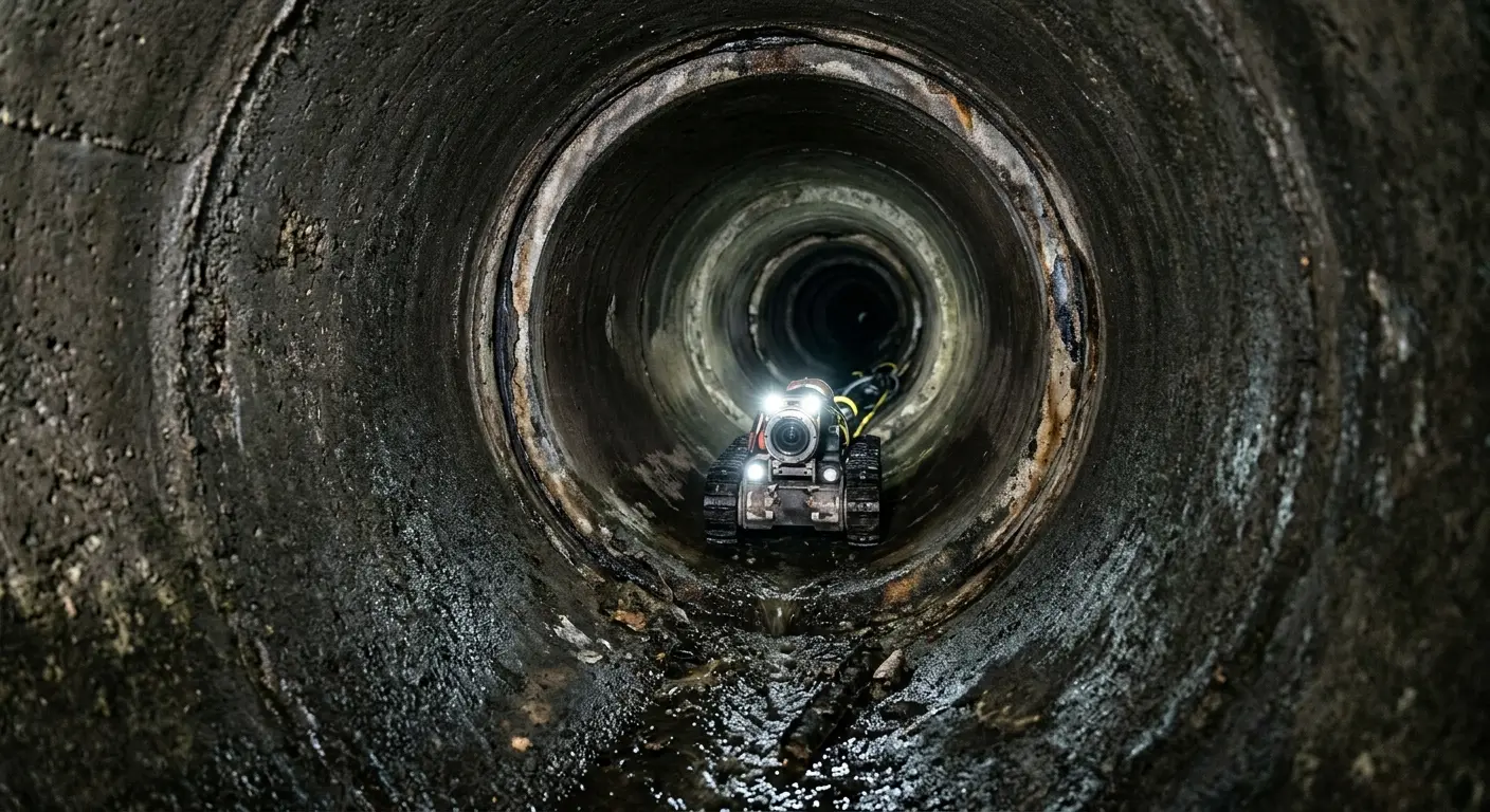 Robotic sewer camera inspecting pipe interior for Sewer Line Repair in Brecknock